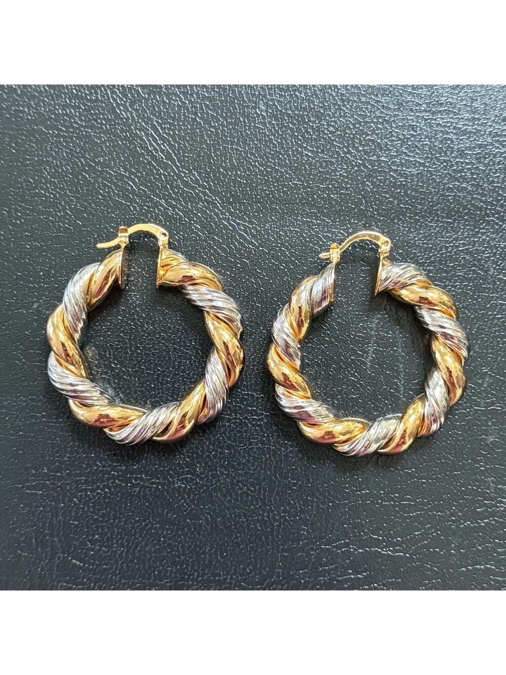 Gold and Silver Tone Twisted Hoop Earrings Chunky Statement Jewelry